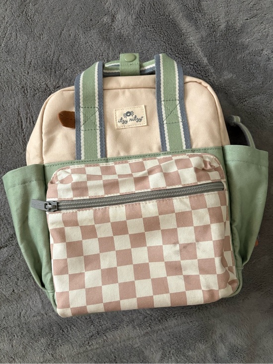Itzy Ritzy Handbags - Itzy Ritzy Pink Check & Sage Green Canvas Backpack